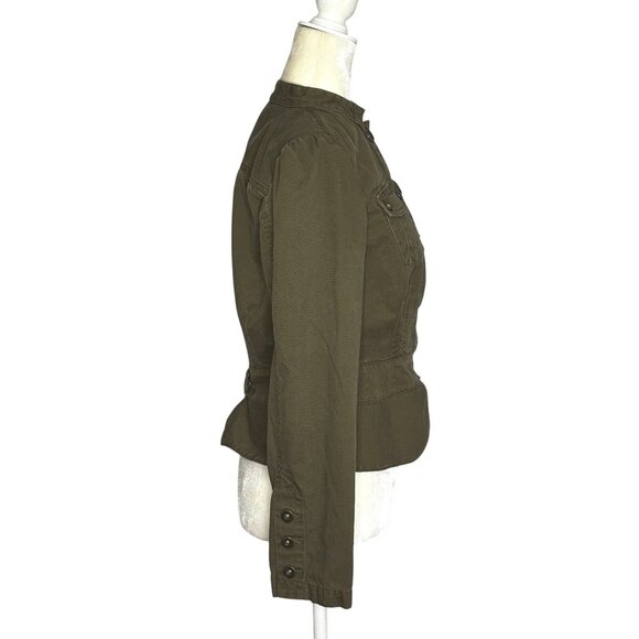 Vintage Military Jacket Olive Green Cotton Utility Y2K Fitted Style Size 6 - Picture 4 of 12